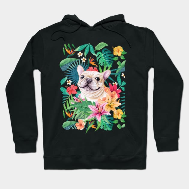 Tropical Cream White Frenchie French Bulldog 3 Hoodie by LulululuPainting